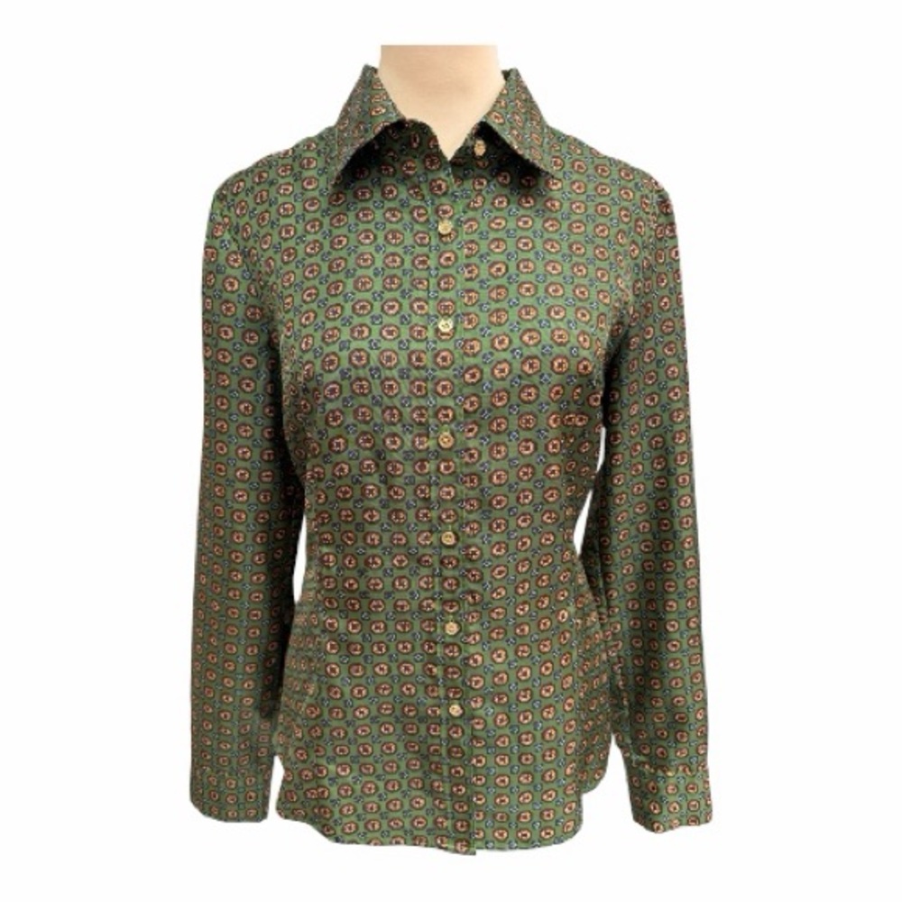 Talbots Olive Green Geometric Print Blouse size 6 - Picture 3 of 5